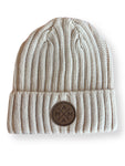 Ivory Beanie with Leather Patch