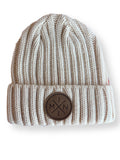 Ivory Beanie with Leather Patch