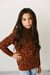 Girls Rust Leopard Fuzzy Sweater
